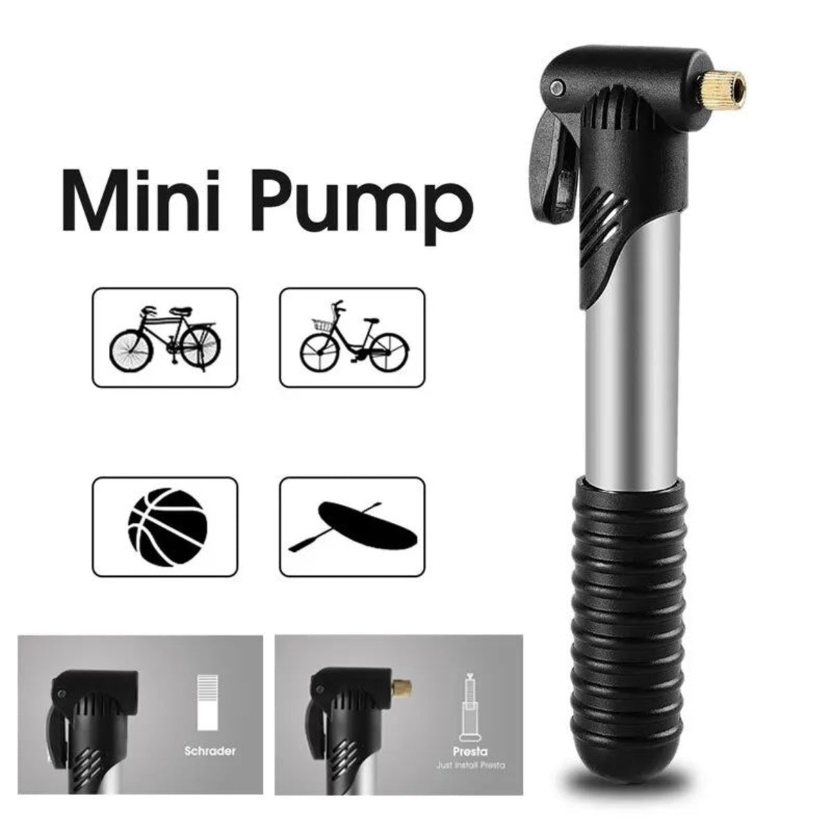 Mini pompe à vélo portable P Pompe à air manuelle pour vélo P Ball Gonfleur de pneu Valve Schrader Presta Accessoires de vélo de route